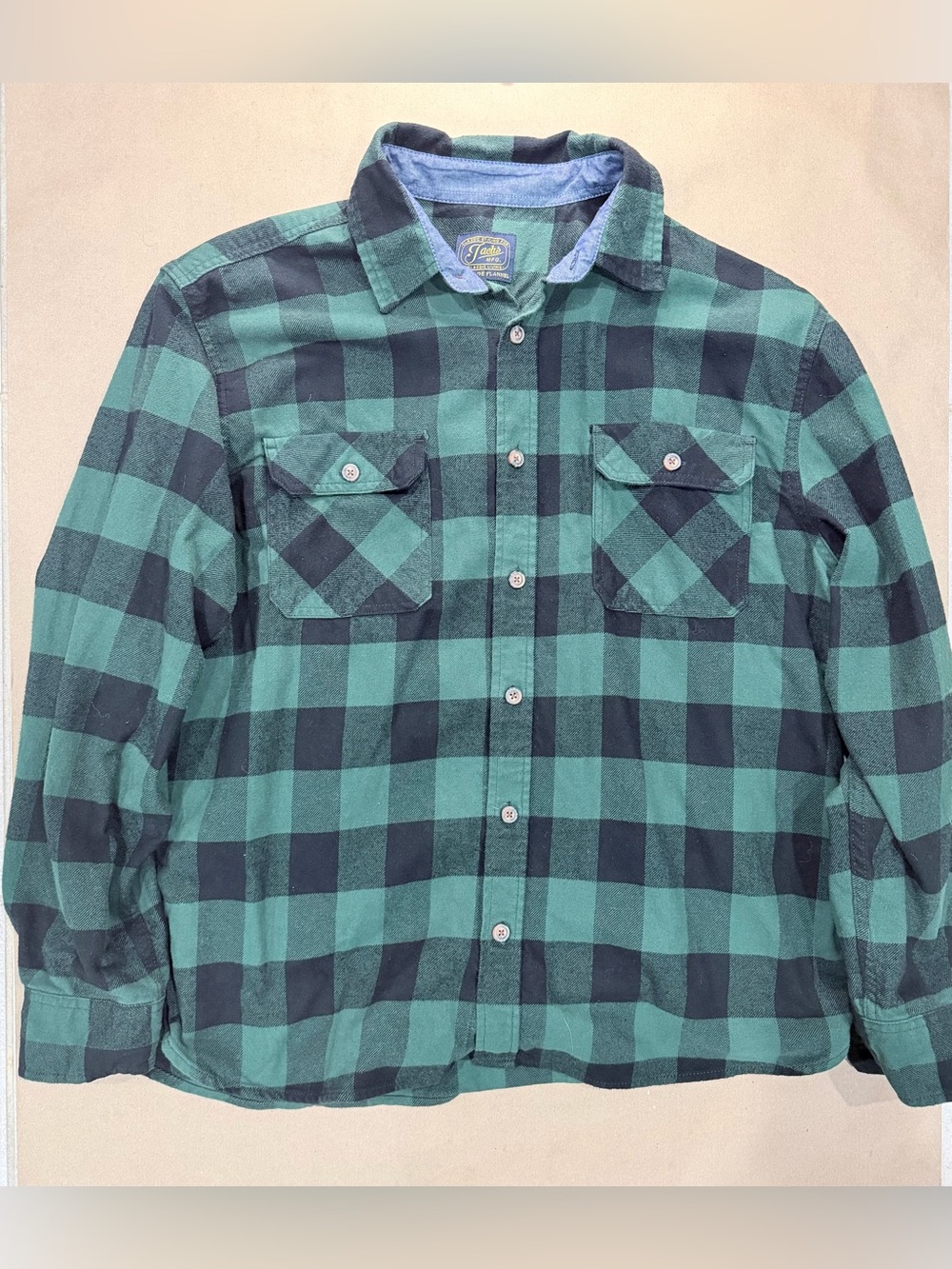 JACHS Flannel Shirt – Men’s XL Green/Black Buffalo Check 100% Cotton